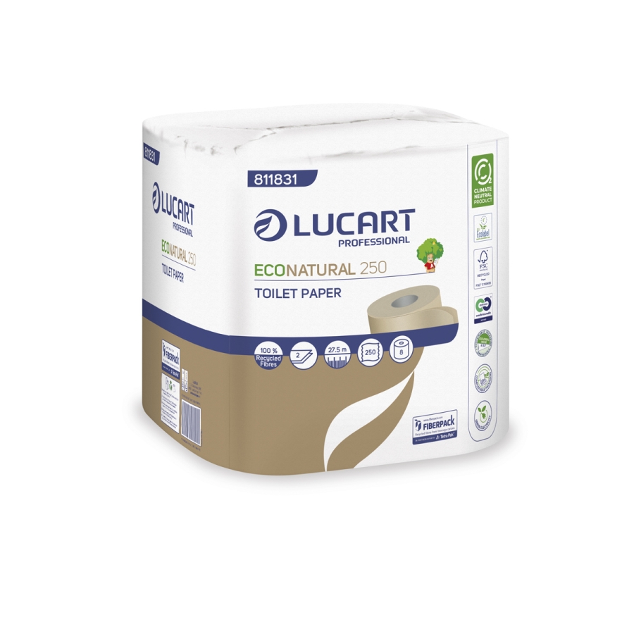 Lucart Prof. EcoNatural 250, Toilettenpapier, 2-lagig, recycling, 250 Blatt, natur, 64 Rollen/Sack