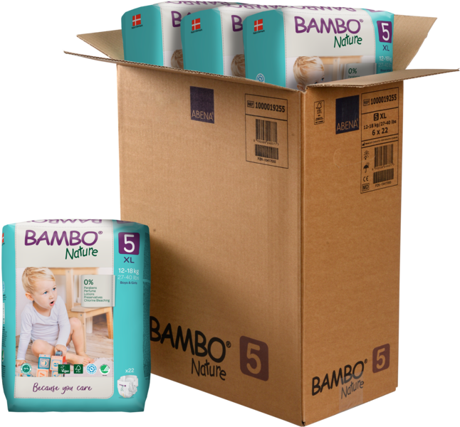 Bambo Nature Windeln, Gr. 5 / 12-18 kg, 22 Stück/Packung, 6 Packungen (132 Stück)/Karton