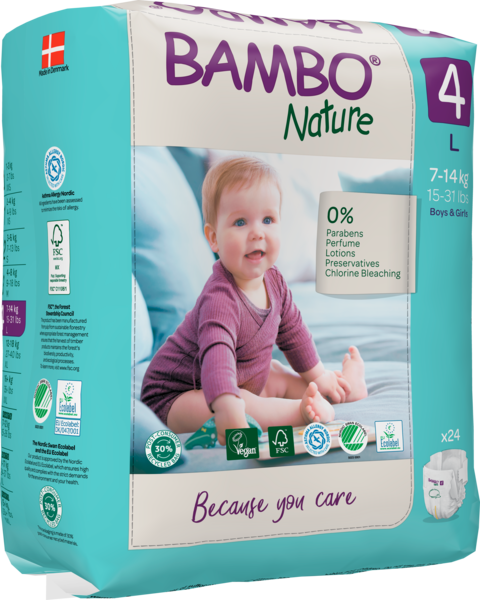 Bambo Nature Windeln, Gr. 4 / 7-14 kg, 24 Stück/Packung, 6 Packungen (144 Stück)/Karton