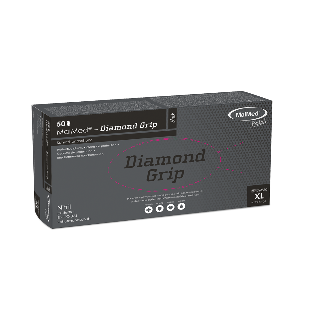 MaiMed Diamond Grip schwarz, Gr. XL, unsteril, pf, latexfreier Nitril-Handschuh, 50 Stück/Packung