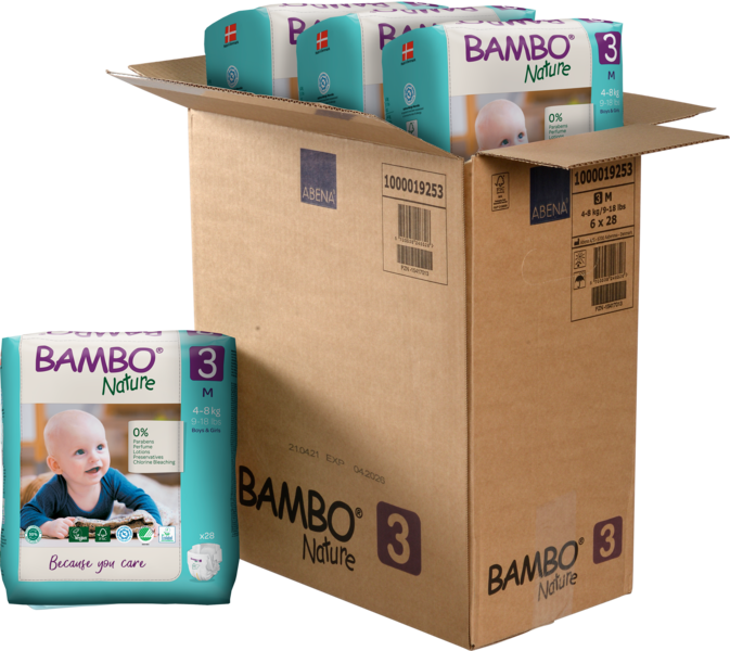 Bambo Nature Windeln, Gr. 3 / 4-8 kg, 28 Stück/Packung, 6 Packungen (168 Stück)/Karton