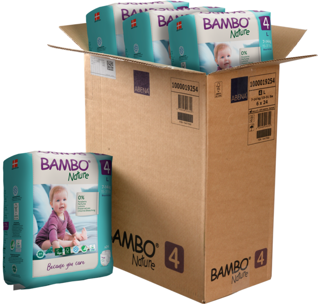 Bambo Nature Windeln, Gr. 4 / 7-14 kg, 24 Stück/Packung, 6 Packungen (144 Stück)/Karton