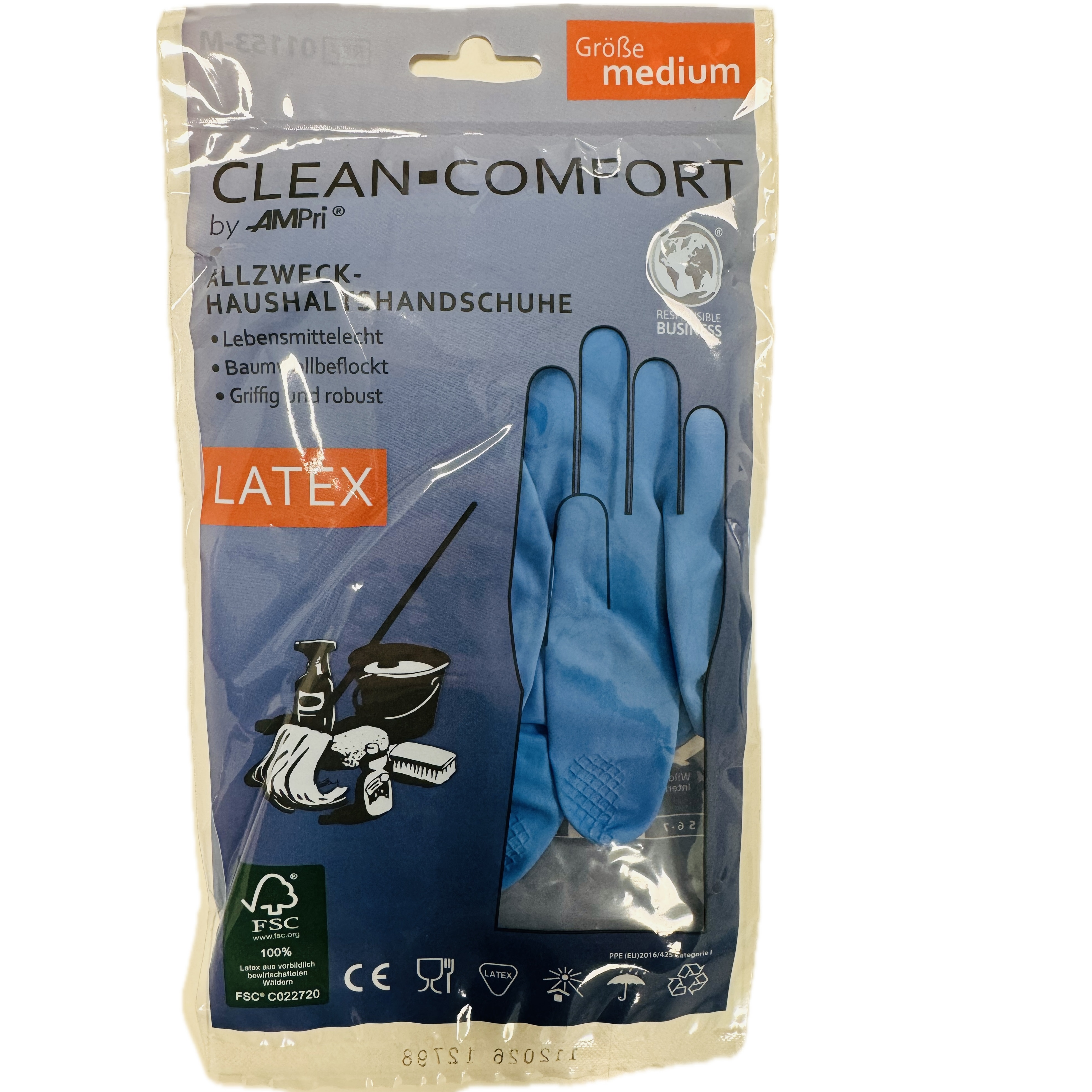Clean-Comfort Haushaltshandschuhe Latex, blau, Gr. XL (9-10), puderfrei, baumwollbeflockt