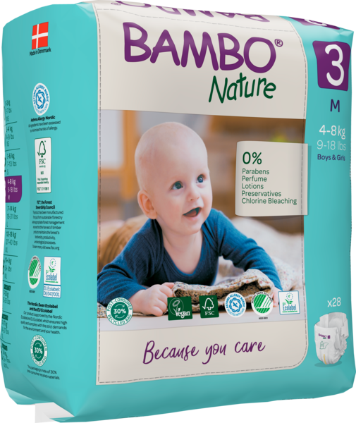 Bambo Nature Windeln, Gr. 3 / 4-8 kg, 28 Stück/Packung, 6 Packungen (168 Stück)/Karton