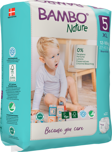 Bambo Nature Windeln, Gr. 5 / 12-18 kg, 22 Stück/Packung, 6 Packungen (132 Stück)/Karton